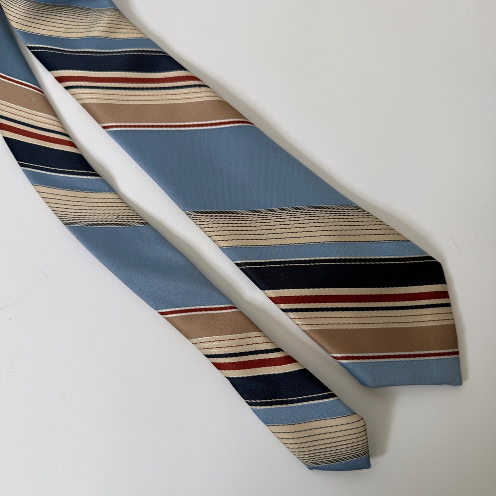 VTG La Bella Collection Striped Mens Necktie Blue Tan Formal Occasion Career Tie - Picture 3 of 5